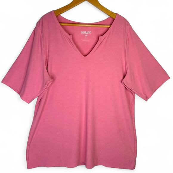 Torrid Women's Super Soft Ribbed Short V-Neck Sleeve T-Shirt 4X Pink Plus Size - Picture 9 of 9
